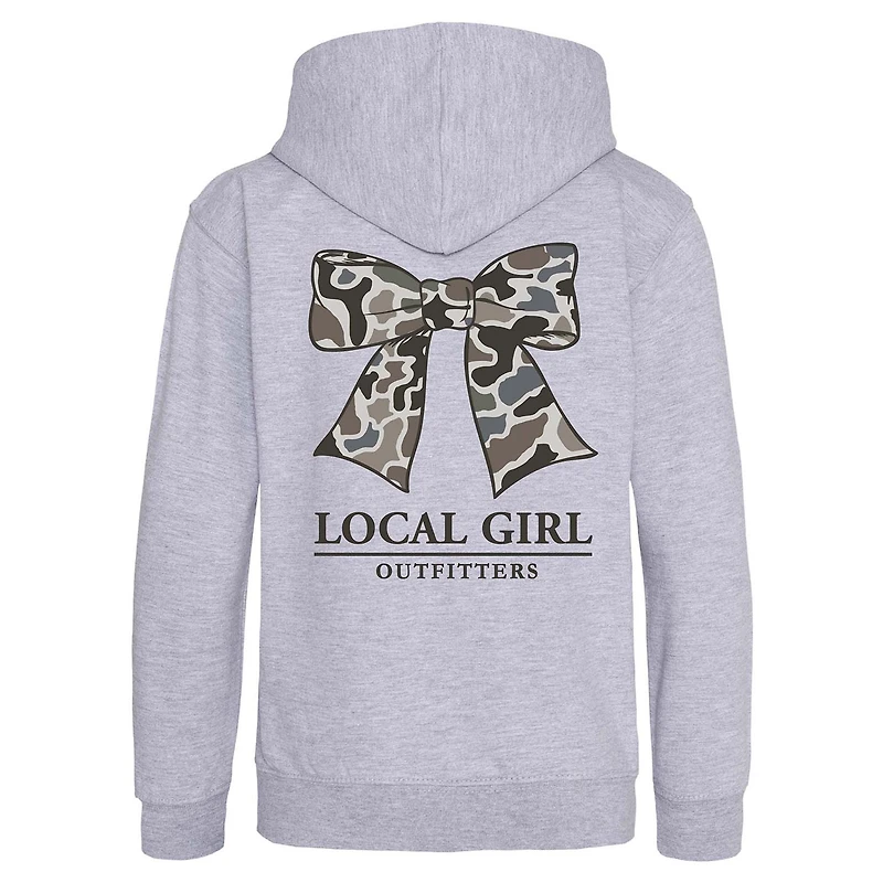 Local Girl Camo Bow Hoodie Heather Grey