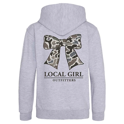 Local Girl Camo Bow Hoodie Heather Grey