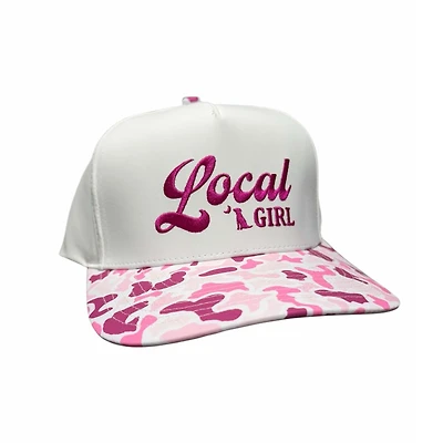 Local Girl Retro Script Pink Camo Hat