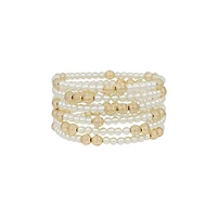 Thin Bead Gold and Pearl Bracelet Set