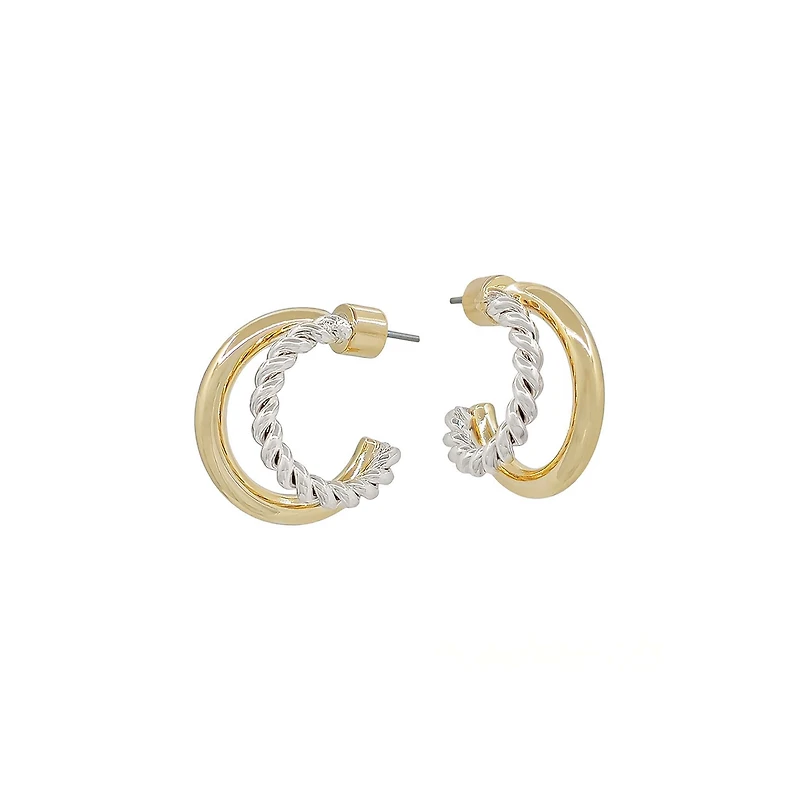 Mixed Metal Twist Hoop Earrings