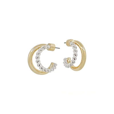 Mixed Metal Twist Hoop Earrings