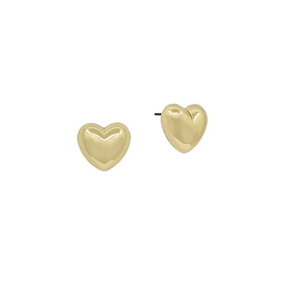 Gold Puff Heart Stud Earrings