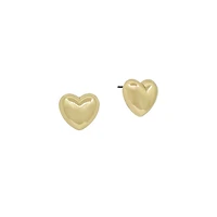 Gold Puff Heart Stud Earrings