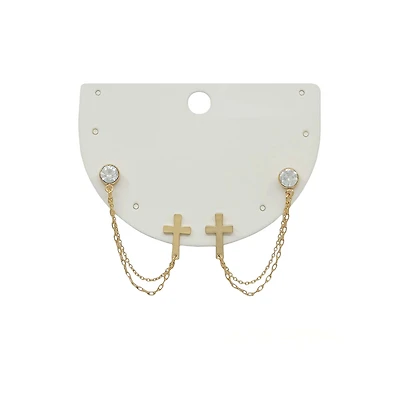 Cross with Rhinestone Chain Earrings