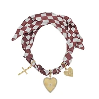 Burgundy and White Scarf Necklace with Charms