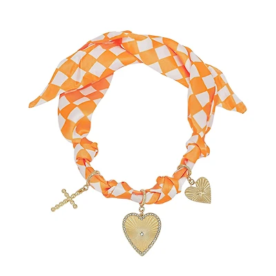 Orange and White Scarf Necklace with Charms