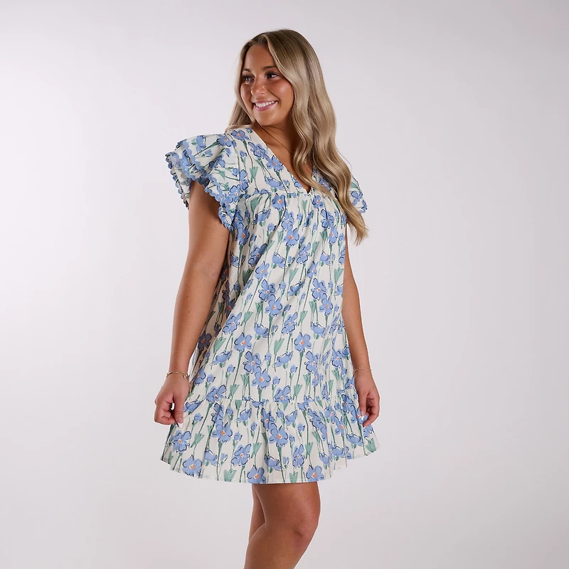 Short Sleeve Floral Flutter Dress