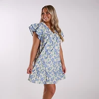 Short Sleeve Floral Flutter Dress