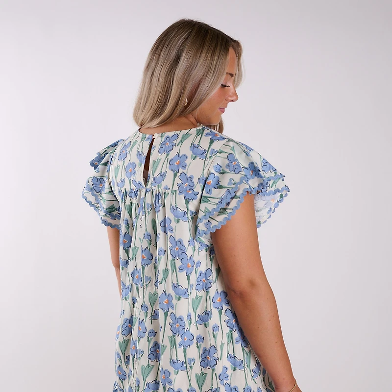 Short Sleeve Floral Flutter Dress