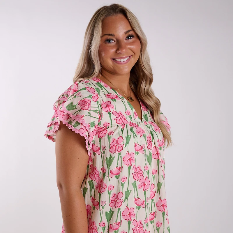 Short Sleeve Floral Flutter Dress