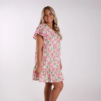 Short Sleeve Floral Flutter Dress