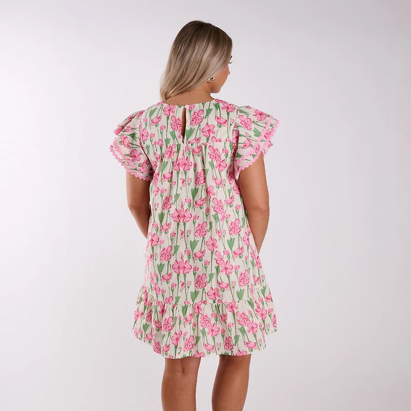 Short Sleeve Floral Flutter Dress