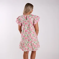 Short Sleeve Floral Flutter Dress