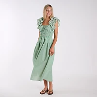 Ruffle Shoulder Striped Maxi Dress