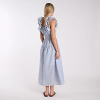 Ruffle Shoulder Striped Maxi Dress