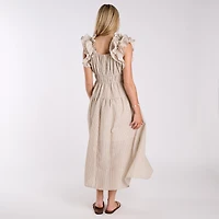 Ruffle Shoulder Striped Maxi Dress