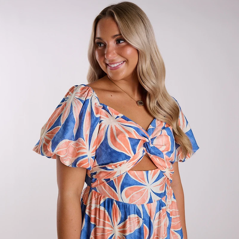 Twist Front Floral Maxi Dress