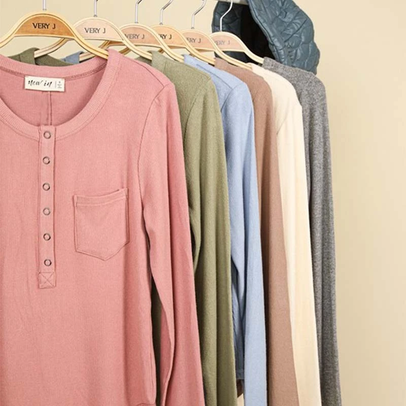 Lightweight Jersey One Pocket Henley Top