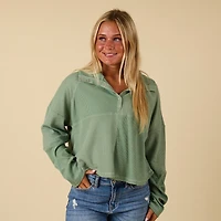 Long Sleeve Quarter Snap Henley Top