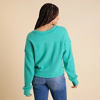 Ribbed V-Neck Cropped Sweater