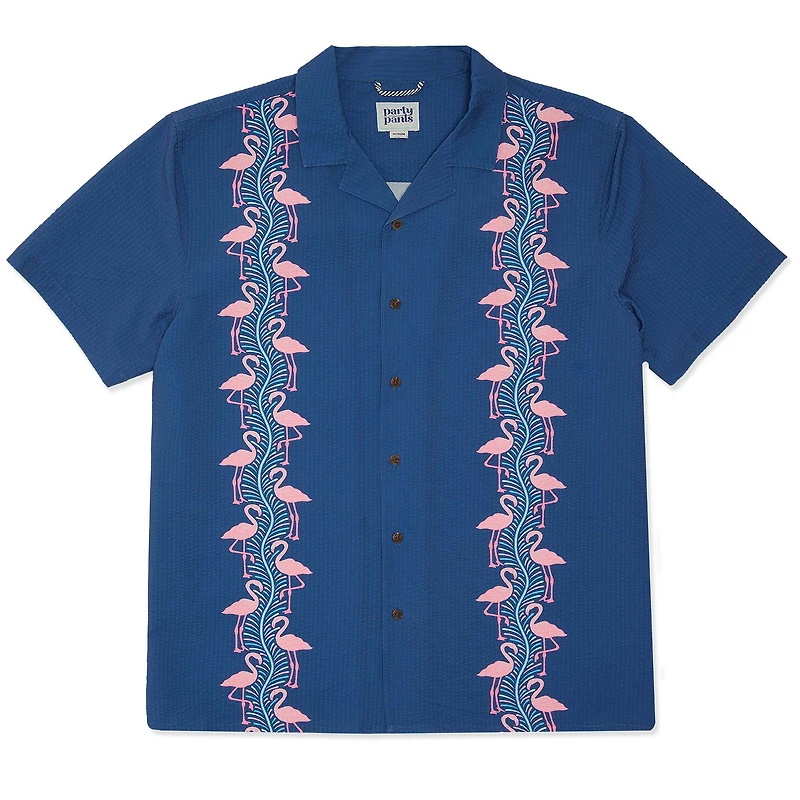 Flamingles Stripe Button Down Cabana Shirt
