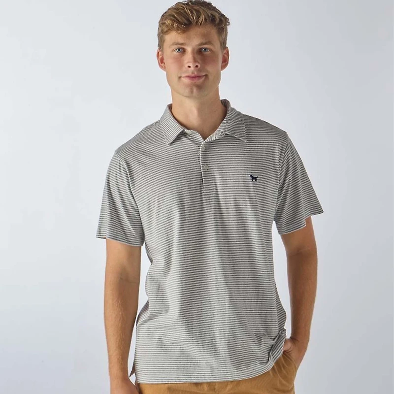 Striped Men's Short Sleeve Polo Grey and White