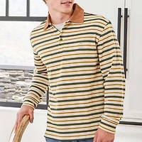 Men's Rugby Long Sleeve Polo Yellow Stripes