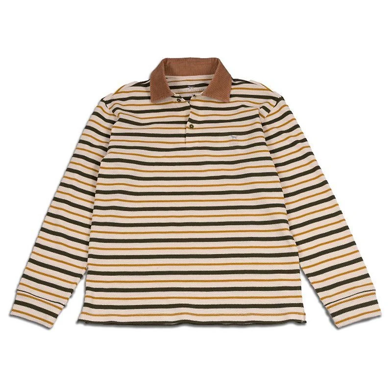 Men's Rugby Long Sleeve Polo Yellow Stripes
