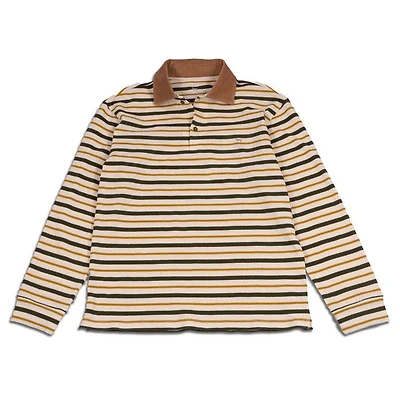 Men's Rugby Long Sleeve Polo Yellow Stripes