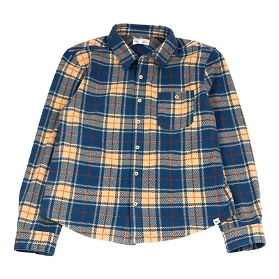 Men's Blue Plaid Brushed Fleece Shacket