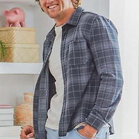 Men's Black Plaid Brushed Fleece Shacket