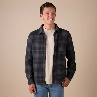 Men's Black Plaid Brushed Fleece Shacket