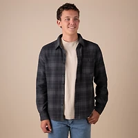 Men's Black Plaid Brushed Fleece Shacket