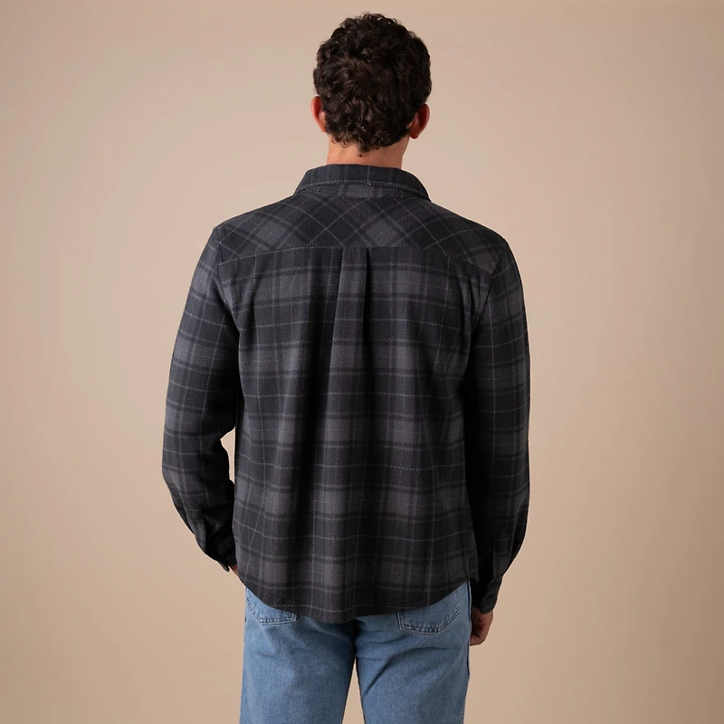 Men's Black Plaid Brushed Fleece Shacket