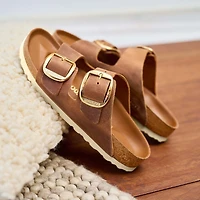 Women's Arizona Leather Big Buckle Sandals Cognac