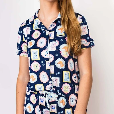 Royal Pup Portraits Button Up Pajama Top