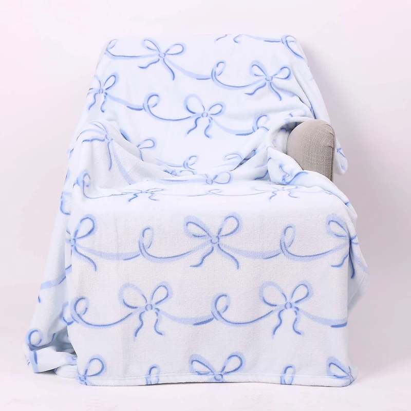 Blue Bow Printed Fleece Blanket