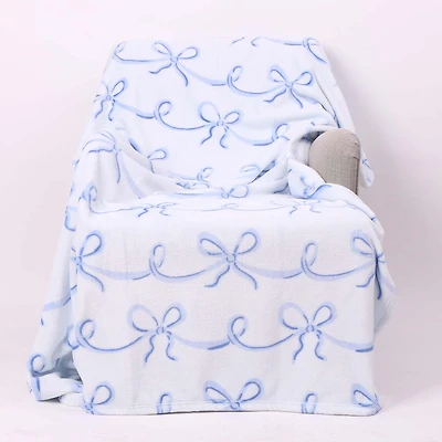 Blue Bow Printed Fleece Blanket