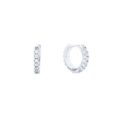 Silver Pave Tiny Huggie Earrings