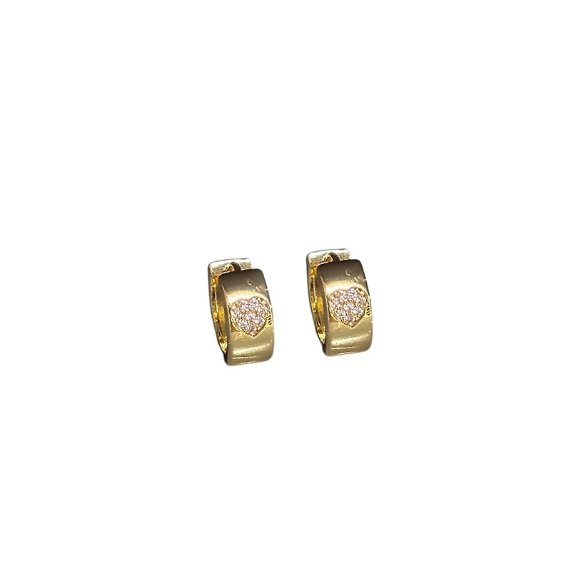 Gold Huggie Hoop Earrings with Hearts