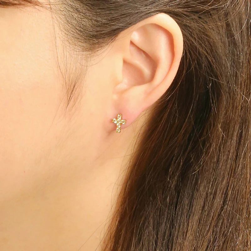 Diamond Cross Stud Earrings