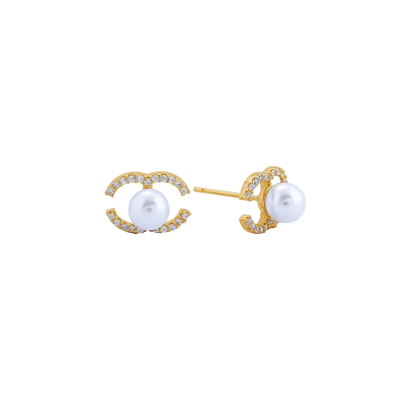 Pearl and Diamond Stud Earrings