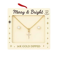 Pearl Cross Necklace with Earrings Set