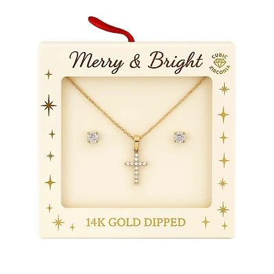Diamond Cross Necklace with Earrings Set