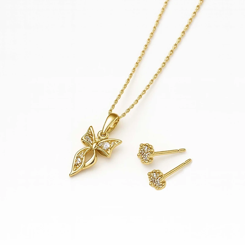 Gold Bow Necklace with Earrings Set