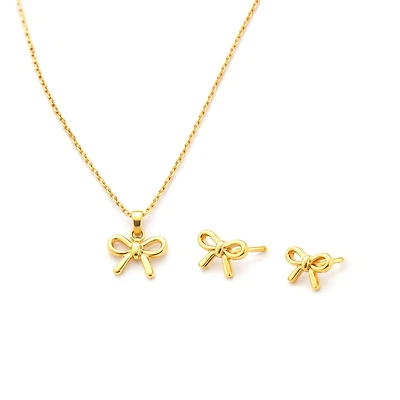 Gold Bow Necklace with Earrings Set