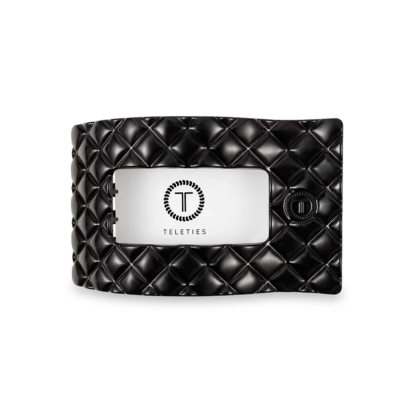 Quilted Large Flat Rectangle Hair Clip in Jet Black