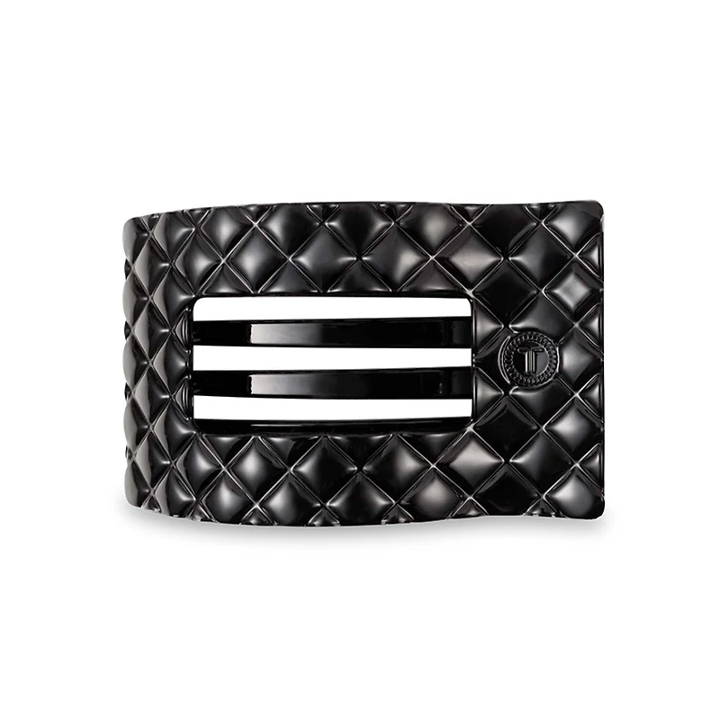 Quilted Large Flat Rectangle Hair Clip in Jet Black