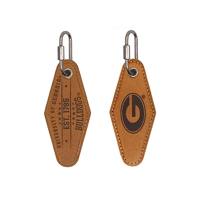 UGA Tan Leather Diamond Keychain